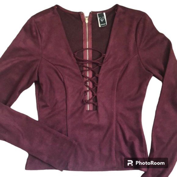 Faux Suede Lace Up Blouse Size Medium - Picture 1 of 3